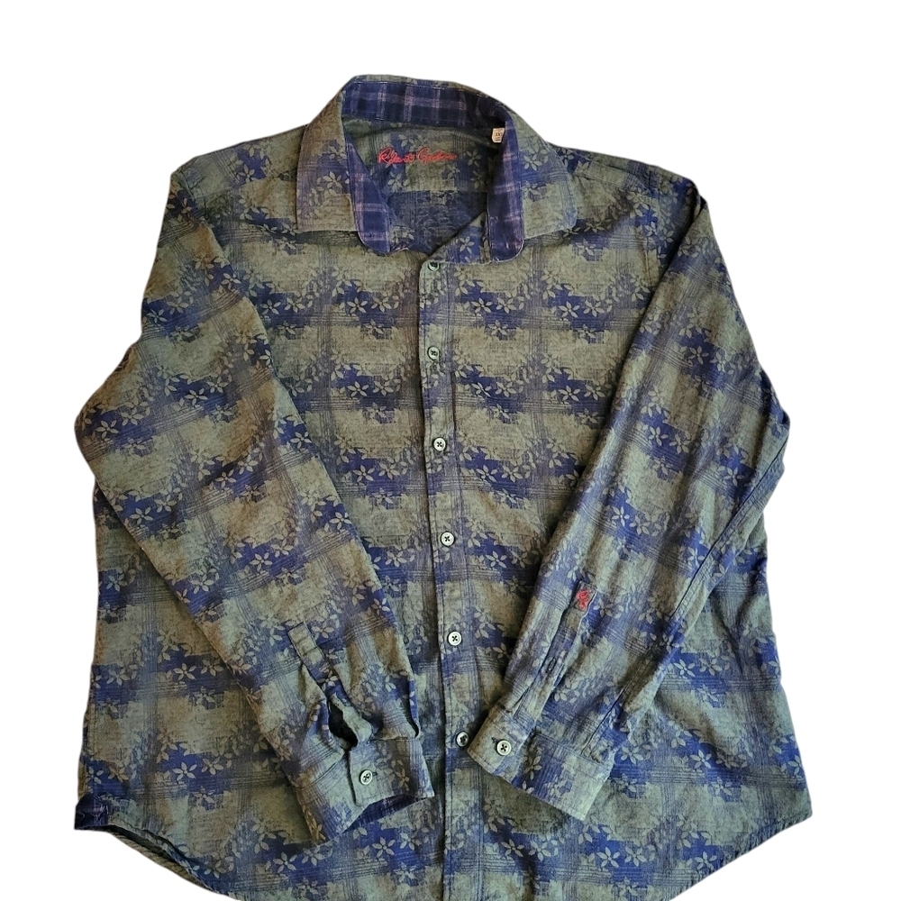 Robert Graham Avalon Button Down Shirt Size 3X XXXL Blue Green Long Sleeve‎